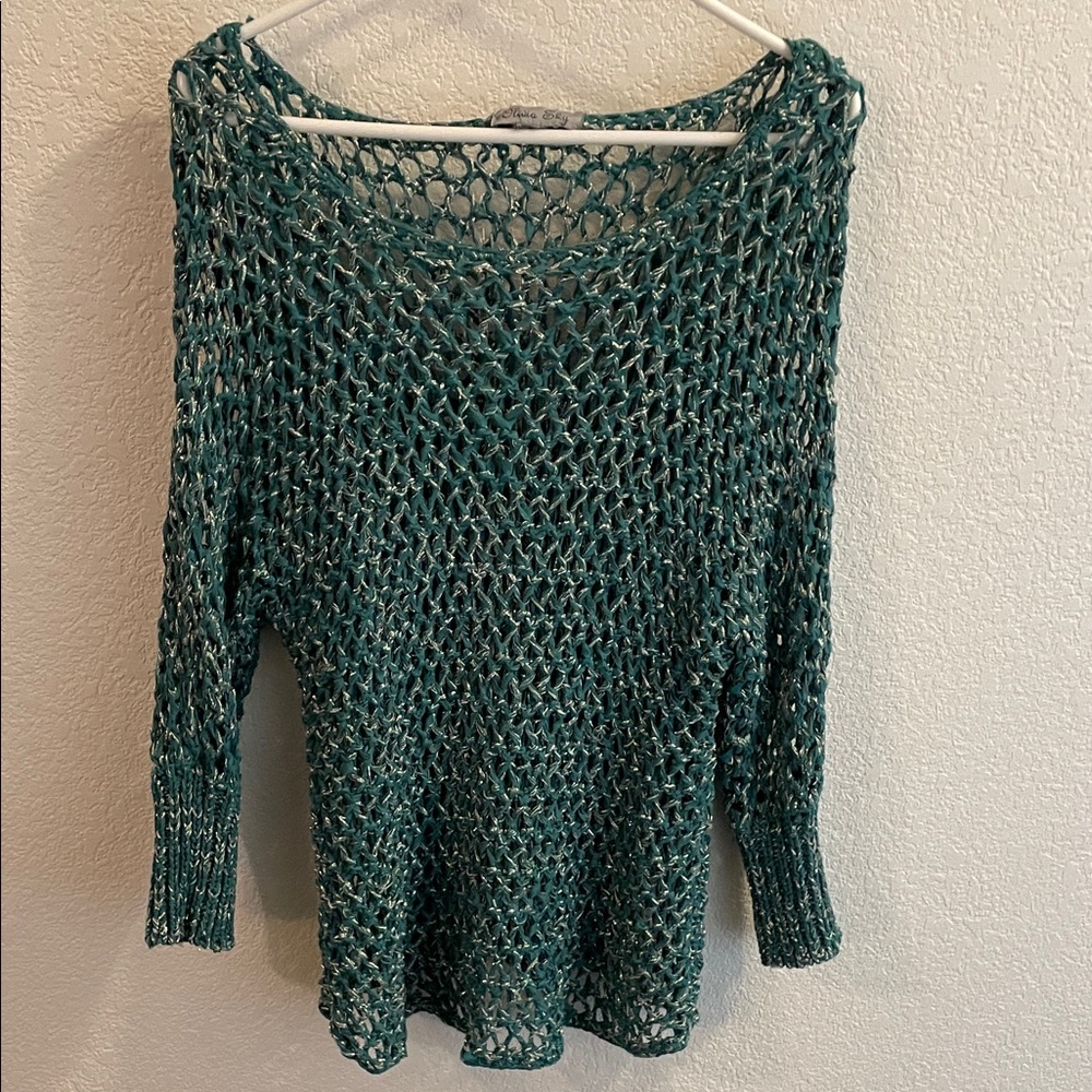 Olivia Sky Teal Open-Knit Sweater